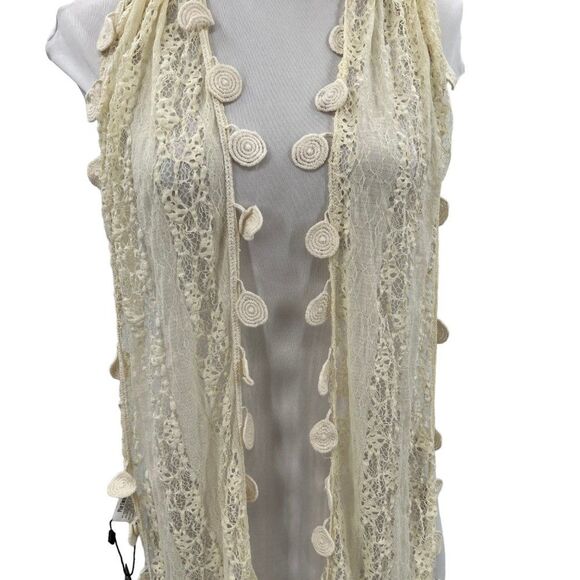 NWT Pier 1 Imports Scarf Nylon Blend Cream Dangle Doilies Boho Chic - Picture 4 of 16